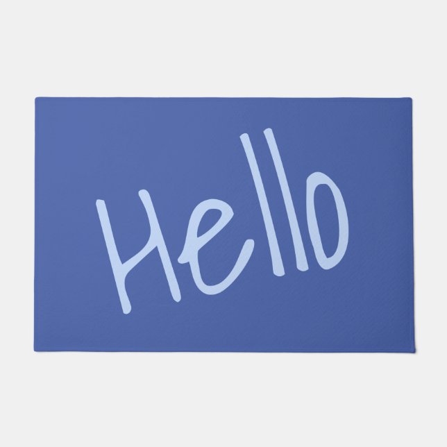 Welcoming Hello Minimalist Blue Doormat (Front)