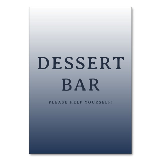 Welcoming Navy Blue Typographic Dessert Bar Sign Table Number (Front)