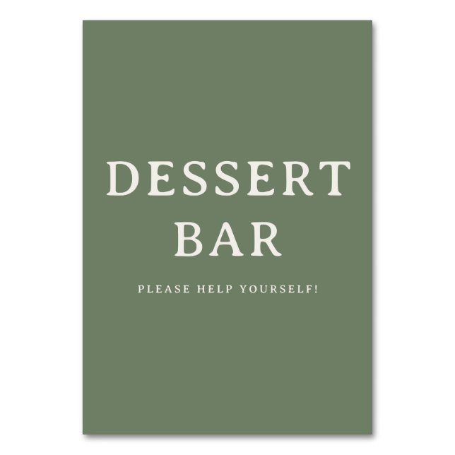 Welcoming Olive Green Minimalist Dessert Bar Sign Table Number (Front)