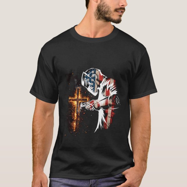 Welder American Flag Mig Tig Welding Faith Cross C T-Shirt (Front)