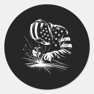 Welder American Flag Usa Patriotic Welding Welder Classic Round Sticker