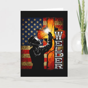 Welder American Flag Welding Faith Cross Christian Card