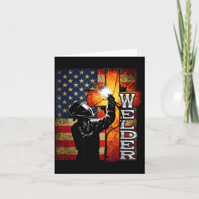 Welder American Flag Welding Faith Cross Christian Card (Front)