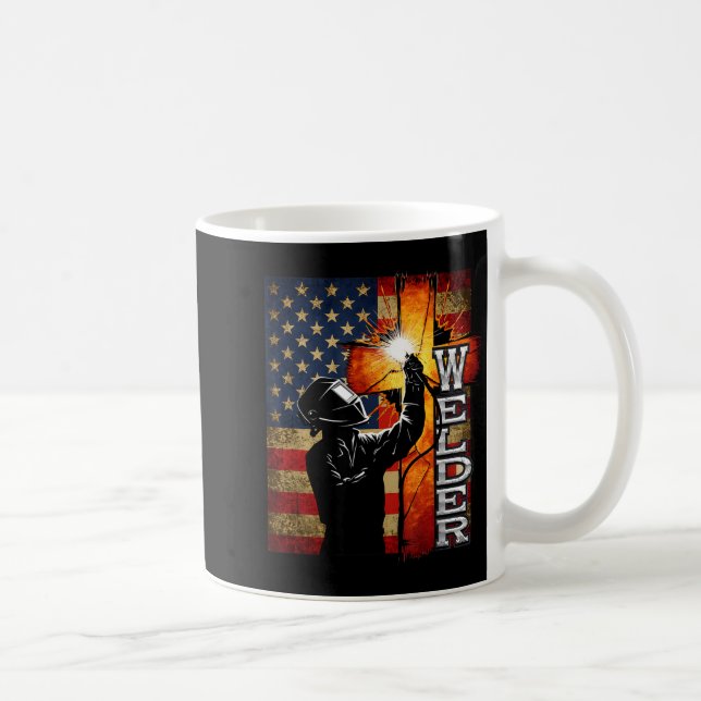 Welder American Flag Welding Faith Cross Christian Coffee Mug (Right)