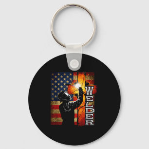 Welder American Flag Welding Faith Cross Christian Key Ring