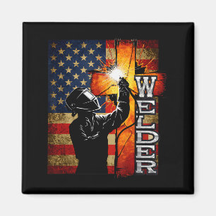 Welder American Flag Welding Faith Cross Christian Magnet
