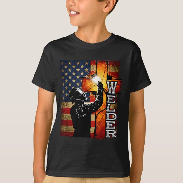 Welder American Flag Welding Faith Cross Christian T-Shirt (Front)