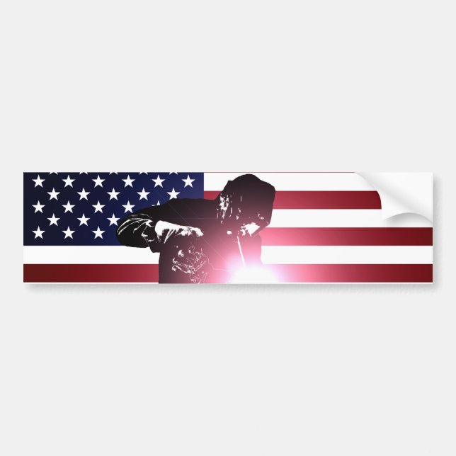 Welder and American Flag Bumper Sticker (Front)