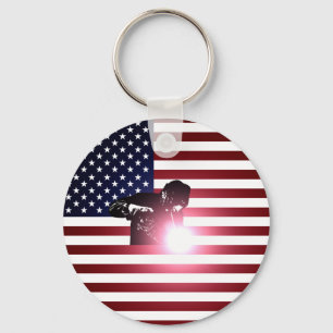 Welder and American Flag Key Ring