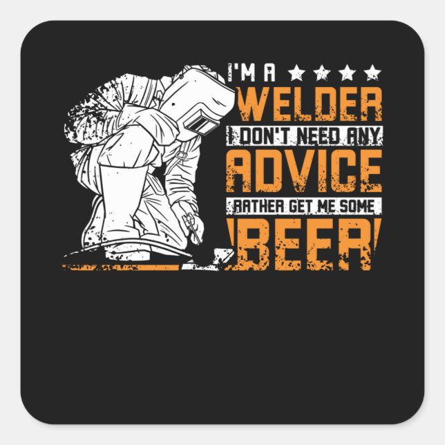 Welder And Beer Square Sticker (Front)