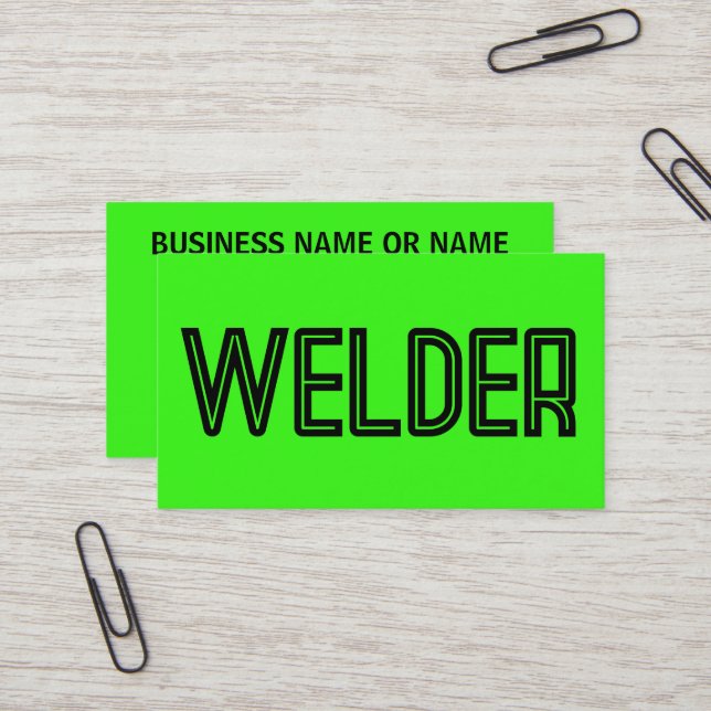 Welder Bright Green Business Card (Front/Back In Situ)