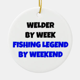 Welder by Week Fishing Legend by Weekend Ceramic Tree Decoration