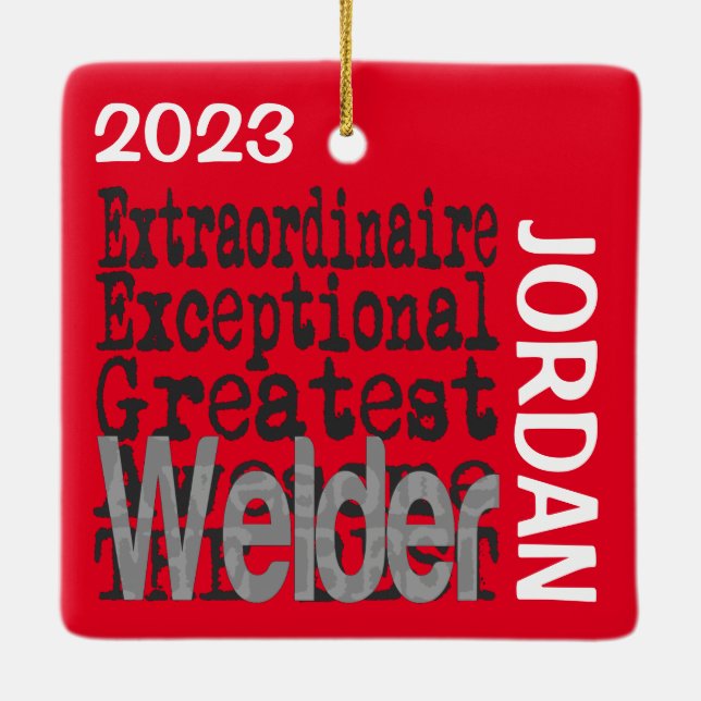 Welder Extraordinaire CUSTOM Ceramic Ornament (Back)