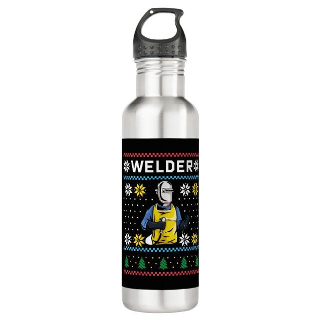 Welder Knit Ugly Christmas Sweater Gift 710 Ml Water Bottle (Front)
