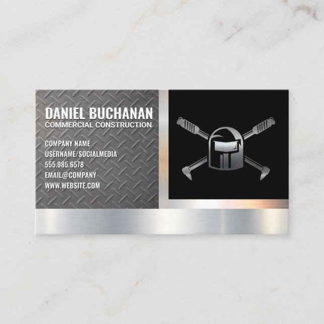 Welder Logo | Metallic Steel Background Business Card (Front)