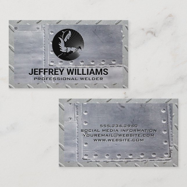 Welder Logo | Steel Metal Pattern Business Card (Front/Back)