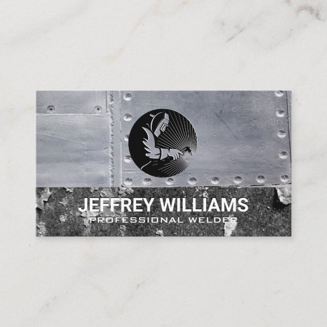 Welder | Metal Rivets | Rusted Metal Business Card (Front)