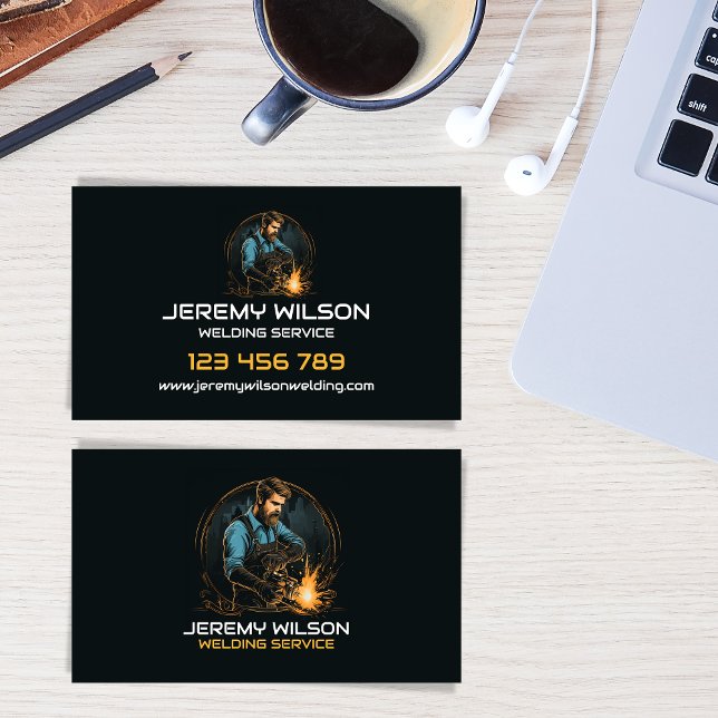 Welder Metal Welding Services Vintage Logo Business Card (Creator Uploaded)