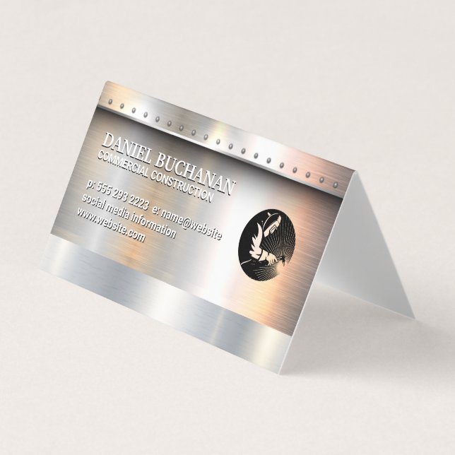 Welder | Metallic Brushed with Rivets Background Business Card (Front)