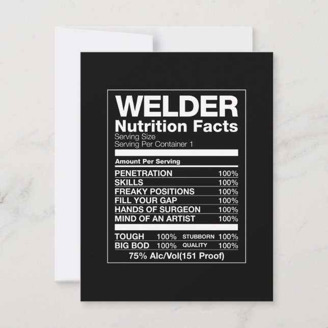 Welder Nutrition Facts Thank You Card (Front)