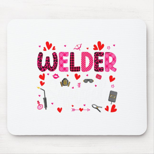 Welder Squad Cute Tools Hearts Costume Valentines  Mouse Pad (Front)