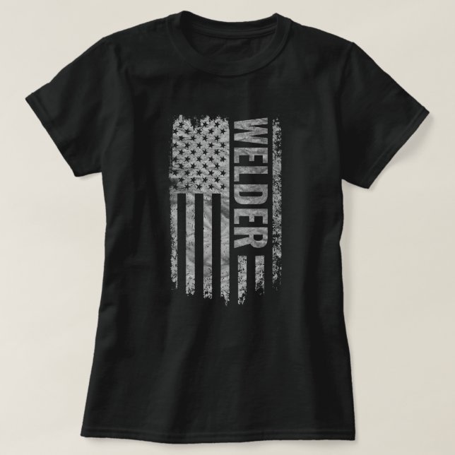 Welder USA Flag Distressed design T-Shirt (Design Front)
