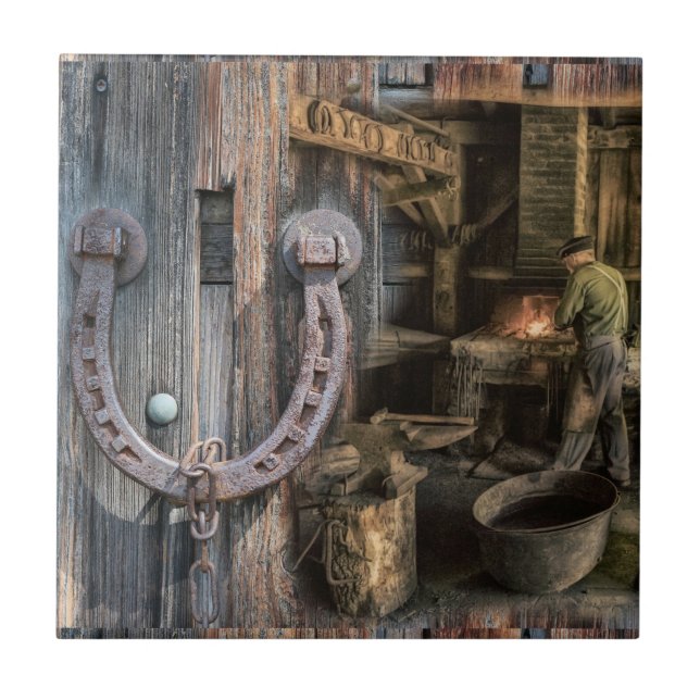 Welder Vintage Blacksmith Horseshoes Tile (Front)