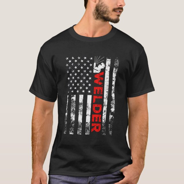 Welder Vintage Usa American Flag Welding T-Shirt (Front)