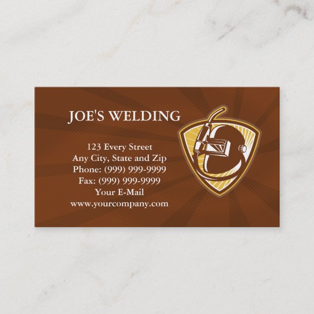 Welder Visor And Welding Torch Retro Shield Business Card (Front)