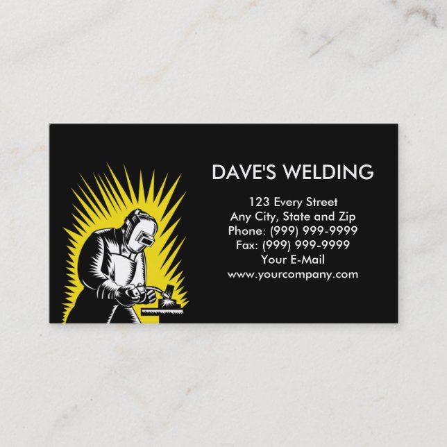 welder welding woodcut business card (Front)