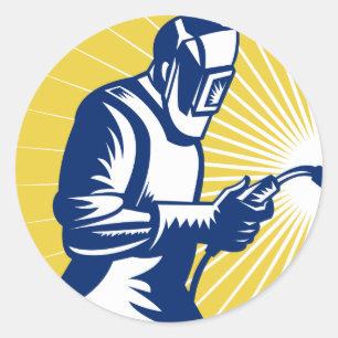 welder welding worker retro classic round sticker