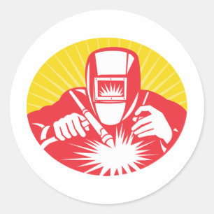 welder welding  worker retro classic round sticker