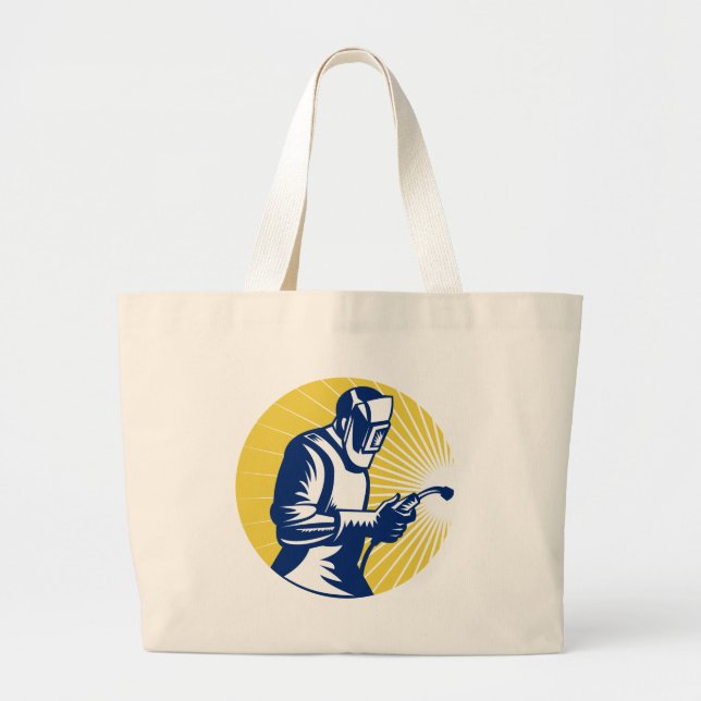 welder welding  worker retro large tote bag (Front)