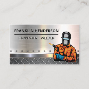 Welder with Blow Torch   Metallic Business Card