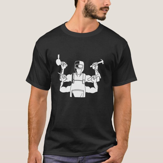 Welder With Four Arms And Welding Tools - Funny We T-Shirt (Front)