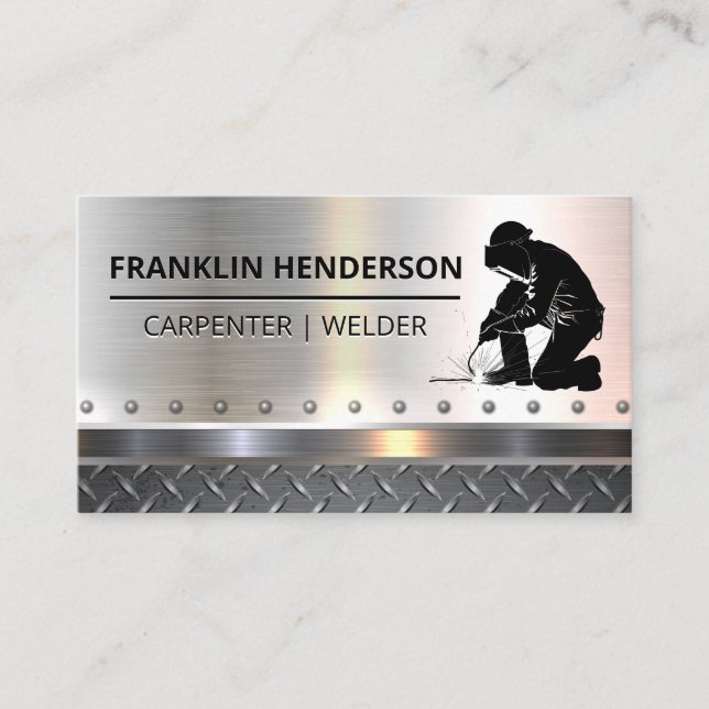 Welder Working | Diamond Steel | Metals Business Card (Front)