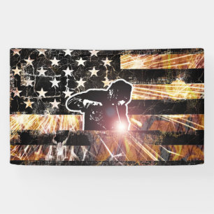 Welding Flag Sparks and Flames Banner