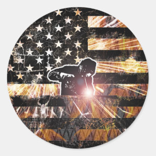 Welding Flag Sparks and Flames Classic Round Sticker