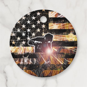 Welding Flag Sparks and Flames Favour Tags