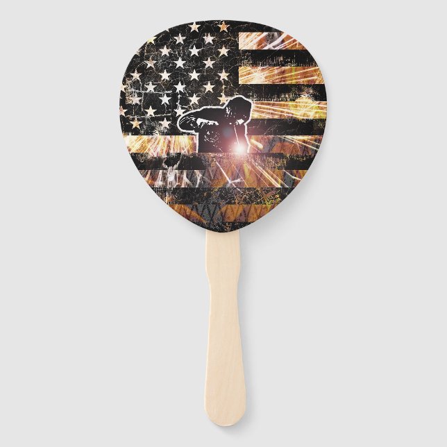 Welding Flag Sparks and Flames Hand Fan (Front)