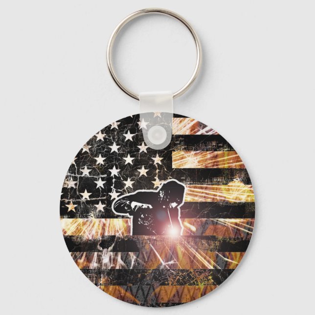 Welding Flag Sparks and Flames Key Ring (Front)