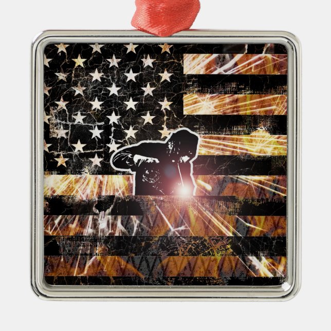 Welding Flag Sparks and Flames Metal Tree Decoration (Front)