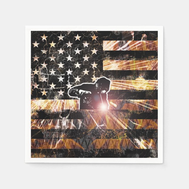 Welding Flag Sparks and Flames Napkin (Front)