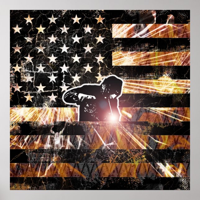 Welding Flag Sparks and Flames Poster (Front)
