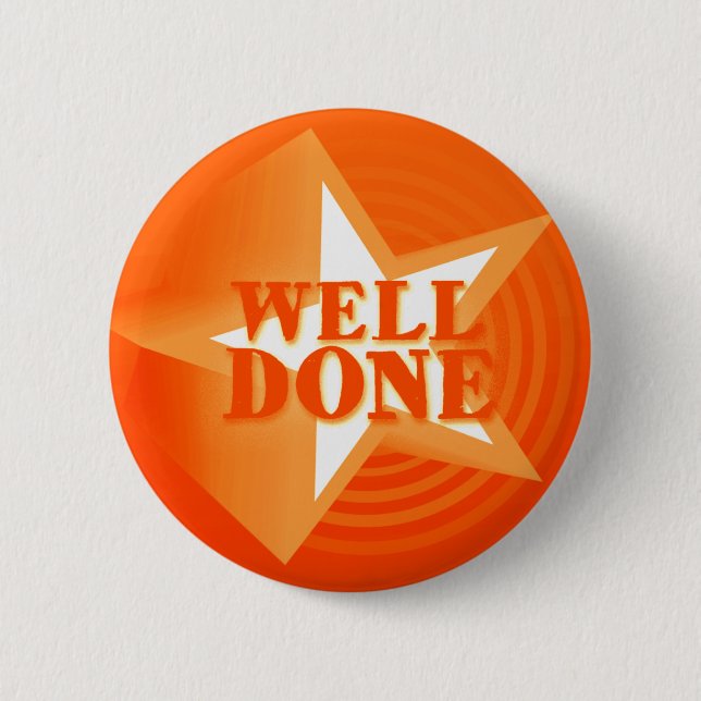 Well done button badge in orange (Front)