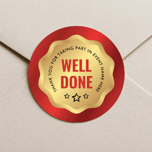 Well Done Event Medal Sticker Red Gold Badge Award