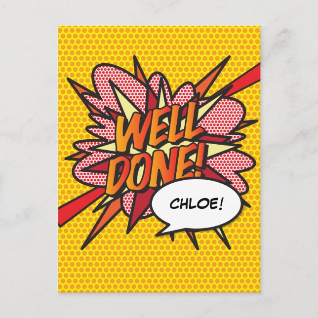 WELL DONE Fun Retro Comic Book Pop Art Postcard (Front)