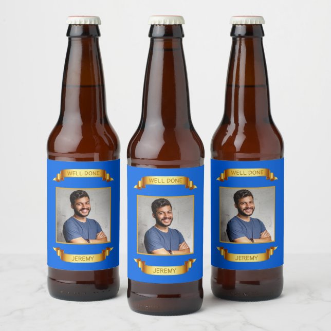 Well Done Gold Scroll, Custom Photo - Personalised Beer Bottle Label (Bottles)