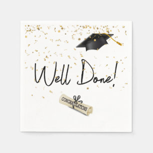 Well Done Graduation Gold Confetti With Black Cap Napkin