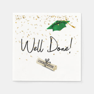 Well Done Graduation Gold Confetti With Green Cap Napkin